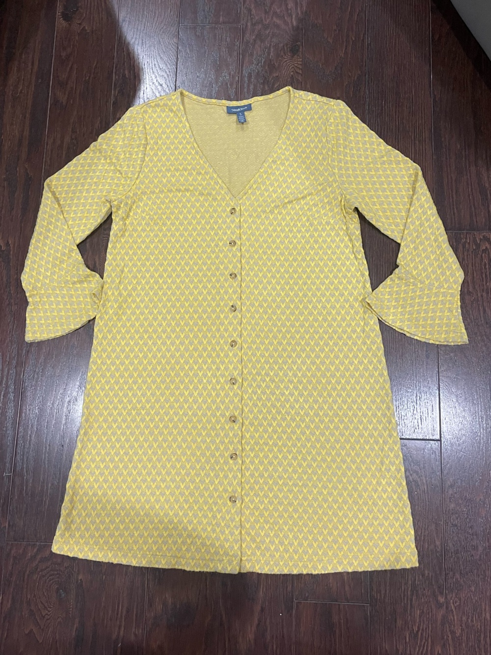 Modcloth Chevron Sunny Side Up Yellow Stretch Bell Sleeve Shift Dress Large